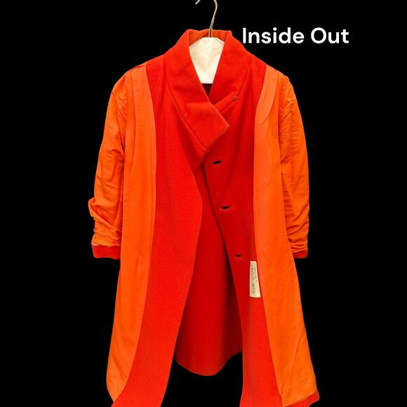 1960s Orange Wool Coat Young Elegants Double Breasted Lucite Buttons S/M Pockets - Picture 6 of 16